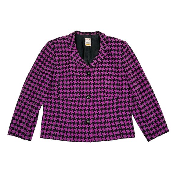 Vintage Mondi City Blazer Jacket Womens Size EUR 44 Wool Blend Houndstooth 90s - Picture 1 of 9
